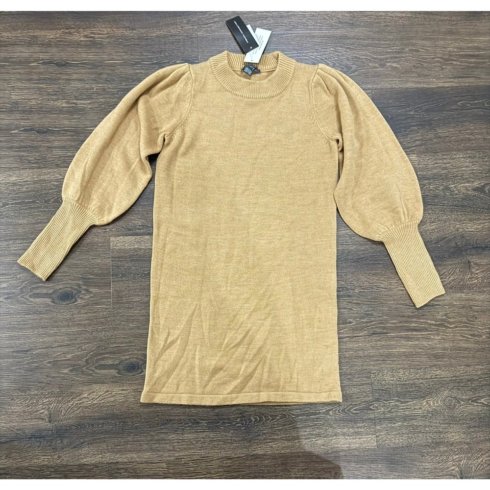 French Connection Womens Tan Puff Sleeve Sweater Dress Small NWT